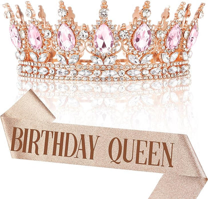 Gold Crown for Women, Crystal Queen Tiaras Headband Wedding Bridal Hair Accessories, Birthday Party Prom Cake Topper