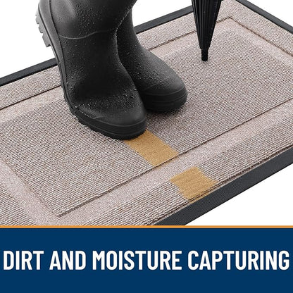 OLANLY Front Door Mat Indoor Outdoor Entrance, Waterproof All-Season, All-Weather Doormat, Sturdy Natural Rubber, Low Profile, Easy Clean Patio Porch Entryway Mat, 33x21, Camel