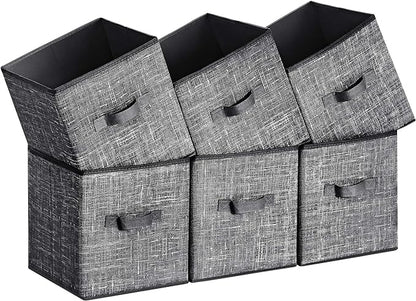 SONGMICS Storage Cubes, 11-Inch Non-Woven Fabric Bins with Double Handles, Set of 6, Closet Organizers for Shelves, Foldable, for Clothes, Classic Black UROB026B01