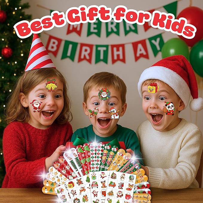72PCS Christmas Party Favors Set - 48 Christmas Tattoos + 24 Slap Bracelets | Fun Xmas Gifts for Kids Boys Girls | Classroom Rewards, School Prizes, Holiday Goodie Bag Toys