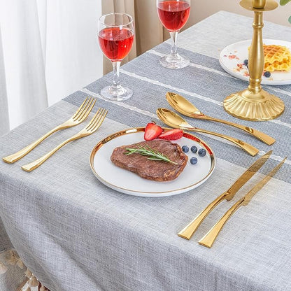 24 Pieces Gold Silverware Set with Steak Knives Service for 4,Modern 18/10 Stainless Steel Flatware Cutlery Set,Utensil Set for Home Restaurant Hotel,Mirror Polished,Dishwasher Safe
