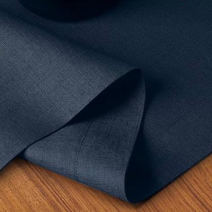 D'Moksha Homes Linen Navy Blue Table Runner 90 Inches Long - 100% Pure Linen 14 x 90 Inch Table Runner for Dining, Winter, Christmas, Holiday - Machine Washable