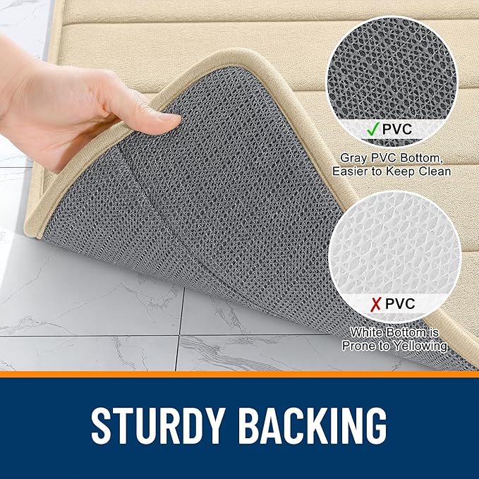 OLANLY Memory Foam Long Bathroom Rugs Runner 70x24, Super Soft Absorbent Bath Mat, Quick Dry, Machine Washable Shower Floor Rugs, Bathmat Carpet, Bathroom Home Decor Accessories, Beige