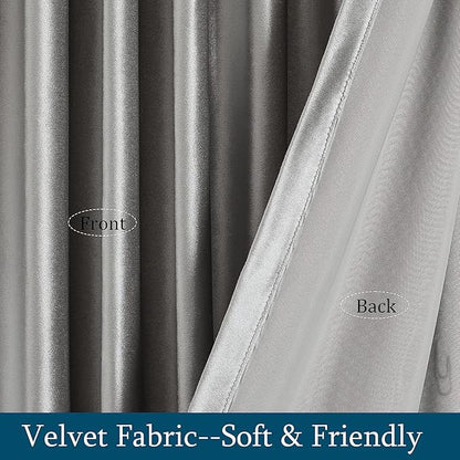 PRIMROSE Light Grey Curtains 90 inch for Living Room,2 Panels Drapes Blackout Rod Pocket Back Tab Window Treatment Room Darkening Thick Decorative Curtains for Bedroom