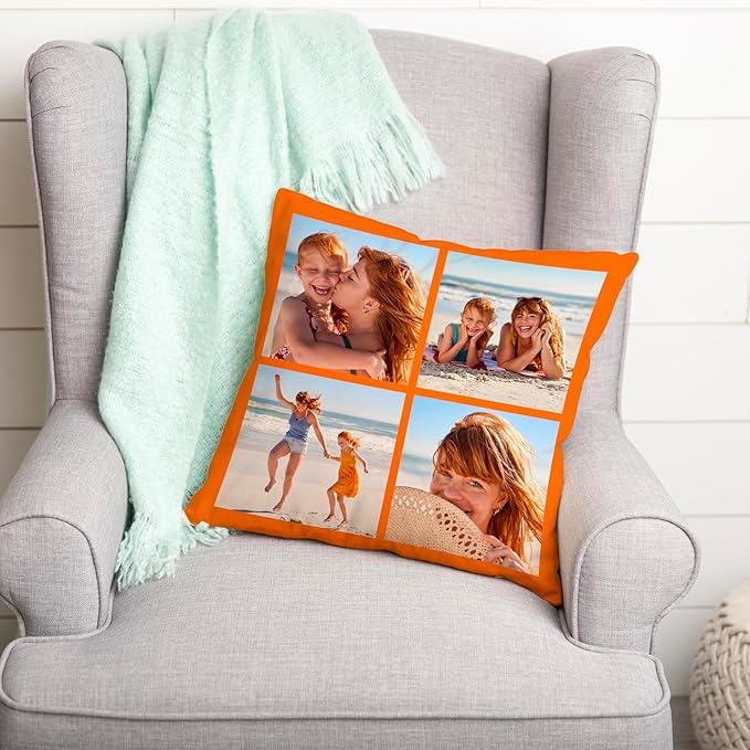 Be Burgundy Custom 4 Photo Pillow Cover 16x16 Inch – Personalized Collage Picture Pillow, Custom Throw Pillowcase, Optional Background Color, Gift for Family, Friends, Couples