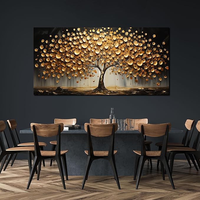 Gold Tree Wall Pictures for Living Room Large Print Painting Wall Art Bedroom Office Wall Decor 29 x 59 Inch Wrapped Canvas