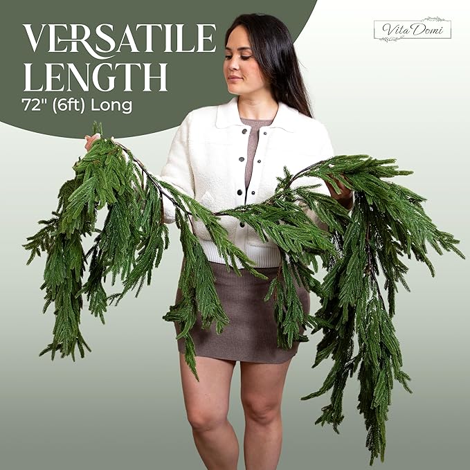 Hanging 6 ft Real Touch Norfolk Pine Garland Realistic 6ft, Christmas Garland for Mantle, Soft and Bendable Real Touch Garland Christmas Greenery, Evergreen Christmas Garlands for Fireplace, Stairs
