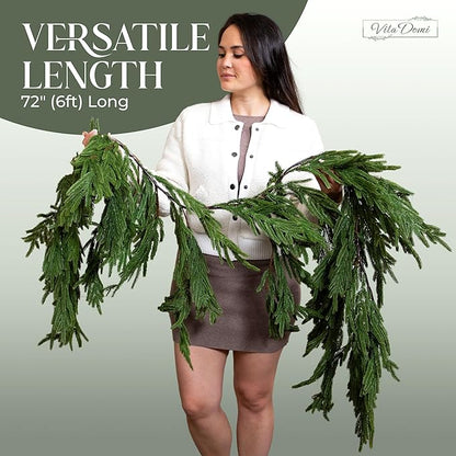 Hanging 6 ft Real Touch Norfolk Pine Garland Realistic 6ft, Christmas Garland for Mantle, Soft and Bendable Real Touch Garland Christmas Greenery, Evergreen Christmas Garlands for Fireplace, Stairs