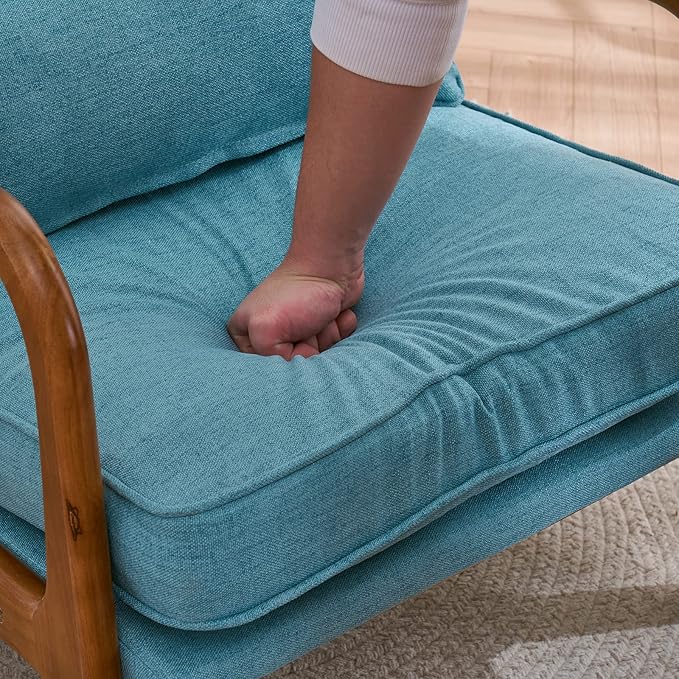 Bonnlo Teal Accent Chairs Set of 2, Upholstered Mid Century Modern Lounge Chairs Reading Chairs Side Sitting Chair Solid Wood Farmhouse Armchairs for Living Room, Bedroom, Guest Room