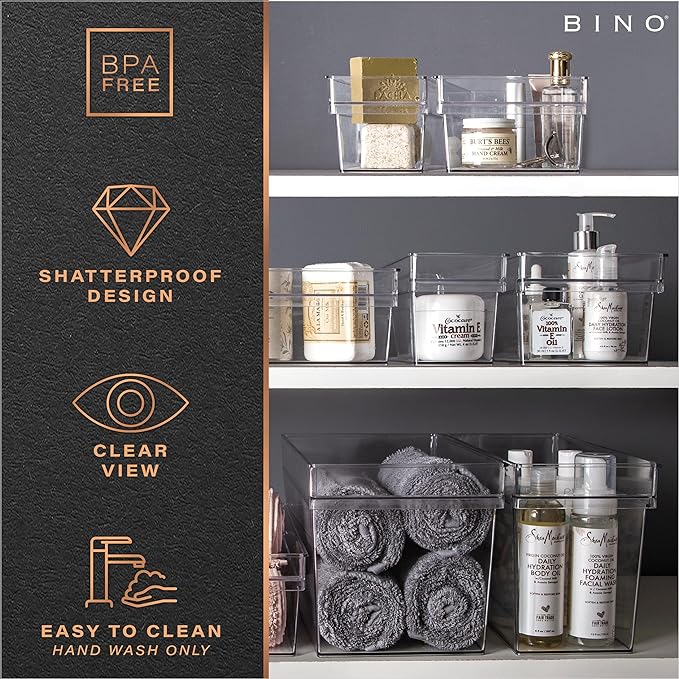 BINO | Plastic Storage Bins, Small | THE HANDLER COLLECTION | Multipurpose Organizer Bins | Kitchen Pantry Organizers and Storage | Clear Containers for Organizing Home | Freezer Organizer