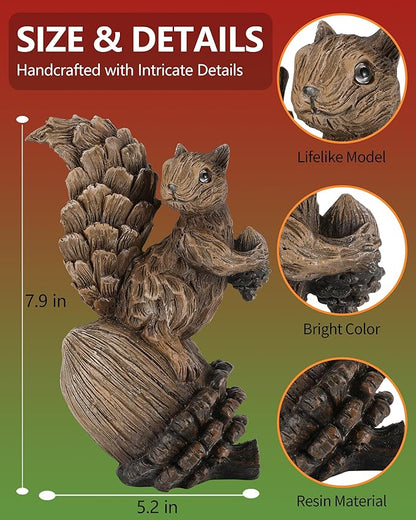 Handcrafted Resin Squirrel Figurine on Pinecone - 8'' Woodland Animals Statue for Fall Winter Spring Summer Christmas Decor (Squirrel)