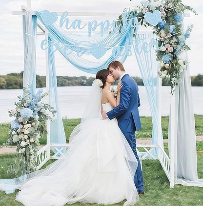 Pre-Strung Happily Ever After Banner - Light Blue Glitter Bachelorette Bridal Engagement Party Decoration Supplies, Bachelorette Wedding Party Banner for Engagement, Bridal Shower, Wedding Party Photo Booth Props