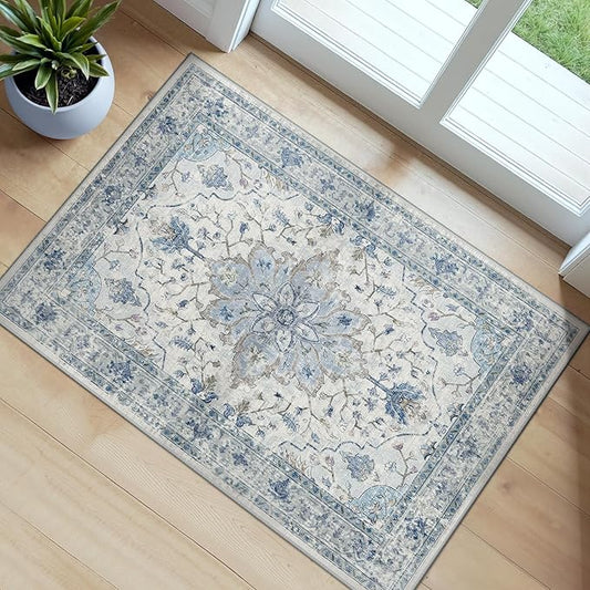 Area Rugs 2'x4' Kitchen Rugs Entry Rug Small Rugs for Entryway Kitchen Bathroom Door Mat Indoor Entrance,Washable Non Slip, Light Blue Navy Beige Gray White