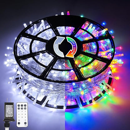JMEXSUSS 600 LED Color Changing Christmas Lights Plug in, 168FT White & Multicolor String Lights with Remote, Christmas String Lights Outdoor Waterproof Clear Wire for Tree Xmas Decor