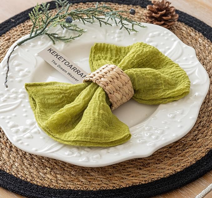 Cheesecloth Napkins 17x17 Inches Cloth Handmade Washable Reusable for Lunch Dinner Wedding Baby Bridal Shower Party Rustic Boho Decorations Bulk Set of 10 Moss Green