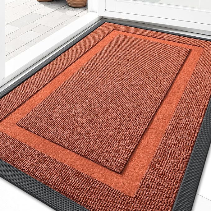 OLANLY Front Door Mat Indoor Outdoor Entrance, Waterproof All-Season, All-Weather Doormat, Sturdy Natural Rubber, Low Profile, Easy Clean Patio Porch Entryway Mat, 47x17, Vermillion Red