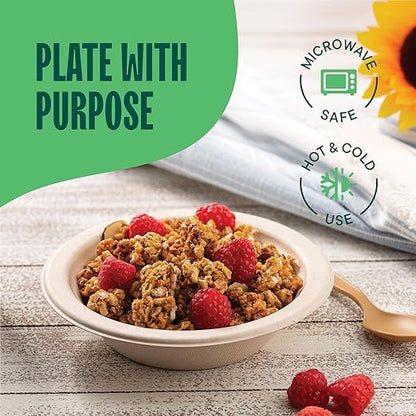 100% Compostable Paper Bowls 12 oz. [1000 Count] Heavy-Duty Soup Bowls - Natural Brown Color Unbleached Bagasse Bowls - Eco-Friendly Disposable Biodegradable Sugarcane - [Bulk Case 8 x 125 Pack]