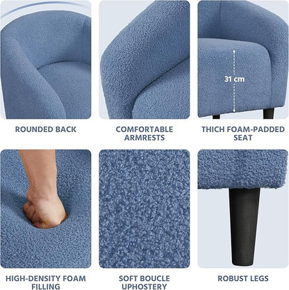 Yaheetech Barrel Chairs, Furry Accent Chairs with Soft Padded Armrest for Living Room Bedroom Waiting Room Office, Set of 2, Blue