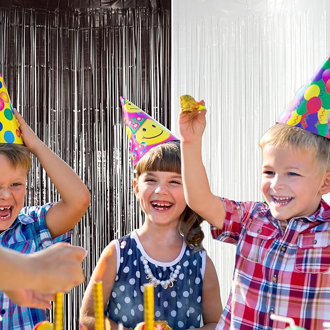 2 Pack Black & White Streamers Party Backdrop, 39"W x 78"L Modern Foil Fringe Curtains, Black & White, Holiday Theme