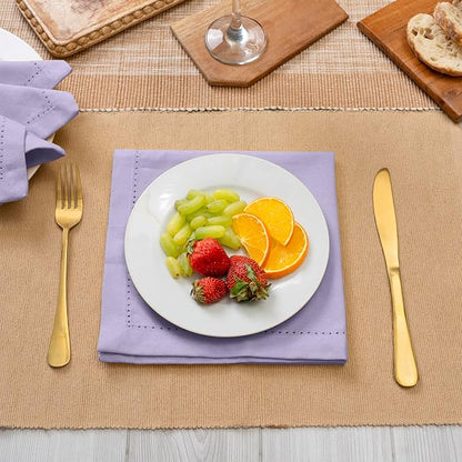 Blue Needles Set of 12 Hemstitch Linen Napkins 100% Cotton Lavender Cloth Dinner Napkins 18x18 inches, Soft, Reusable, Absorbent, Washable, Ideal for Fall Thanksgiving Events, Parties & Everyday Use