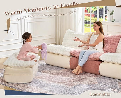 Hobestluk Sofa Couch Foam Sofa for Small Spaces Comfy Sofas with Footrest Couch Recliner Small Sofas for Living Room, Bedroom, Apartment (White)