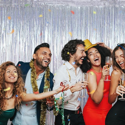 2 Pack Tinsel Backdrop, 3.28 FT x 7.05 FT Glitter Silver Fringe Curtains, Metallic Party Streamer Tinsel Backdrop Foil Curtains, Disco Party Supplies Engagement Decorations Bachelorette Decor