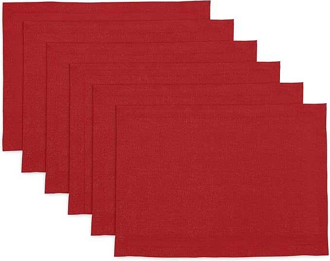 Solino Home Linen Red Placemats Set of 6-100% Pure Linen Placemats 14 x 19 Inch for Christmas, Holiday, Winter, New Year - Fete