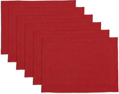 Solino Home Linen Red Placemats Set of 6-100% Pure Linen Placemats 14 x 19 Inch for Christmas, Holiday, Winter, New Year - Fete