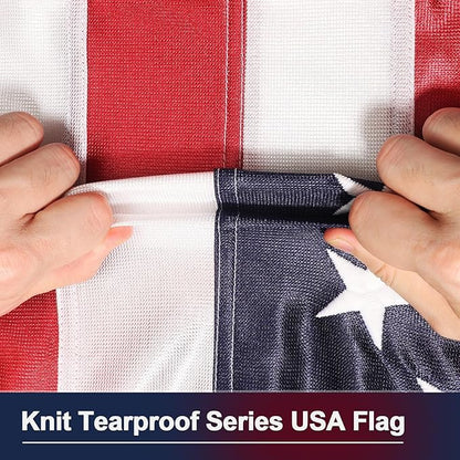 Knit Polyester American Flag 5x8 FT Outdoor Heavy Duty Luxury TearProof Series, American Flags 5x8 for Outside, USA US Flag with Wind Tunnel and Glow Effect, Embroidered Stars, Brass Grommets