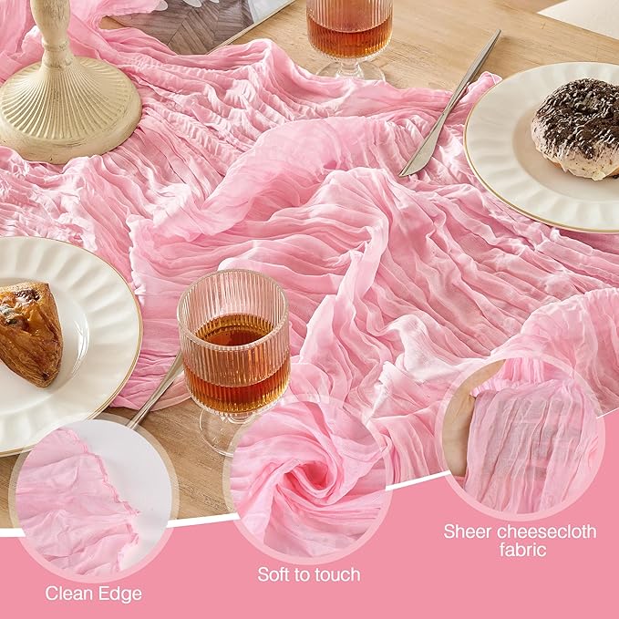 6 Pack Cheesecloth Table Runner 120 Inch Boho Rustic Gauze 10 FT Light Pink Cheese Cloths Table Runners Decorations for Spring Summer Birthday Party Baby Shower Wedding Holiday Home Decor