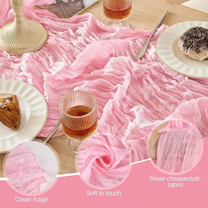 6 Pack Cheesecloth Table Runner 120 Inch Boho Rustic Gauze 10 FT Light Pink Cheese Cloths Table Runners Decorations for Spring Summer Birthday Party Baby Shower Wedding Holiday Home Decor