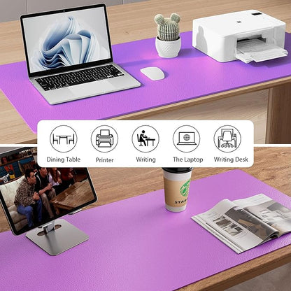 Aothia Faux Leather Desk Mat - Non-Slip PU Leather Desk Blotter, Waterproof Writing Surface, Large Desk Pad for Office & Home (Iris Violet, 55" x 17")