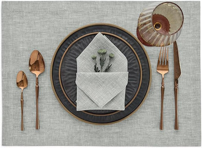 Solino Home Linen Cloth Napkins Set of 4-100% Pure Linen Chambray Grey Dinner Napkins 20 x 20 Inch for Fall, Autumn, Thanksgiving - Athena, Handcrafted and Machine Washable