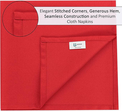 Zoyer Cloth Napkins Set of 12, 18x18 Inches Cotton Enrich Napkins Cloth ‎Washable, Soft & Durable Dinner Napkins for Parties, Wedding, Christmas, ‎Thanksgiving & Everyday Use - Red