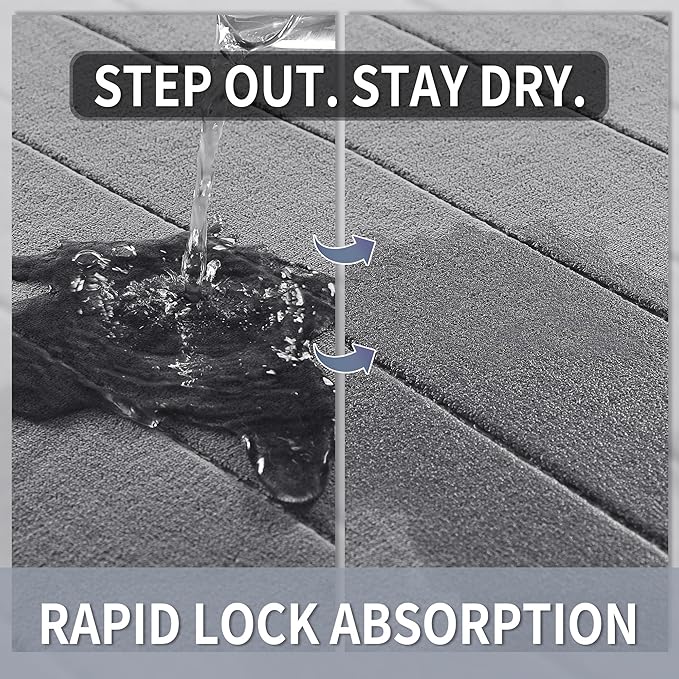Yimobra Memory Foam Bath Mat, Super Soft Absorbent Bathroom Rug Non Slip, Quick Dry, Machine Washable Floor Carpet for Tub Shower, Home Decor Accessories, 24x17, Grey