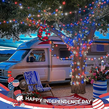 JMEXSUSS Red White and Blue Lights Clear Wire, 66 Ft 200 LED 4th of July Decorations String Lights Plug in, Christmas Light for Independence Day Celebration Party Memorial Day Patriotic Holidays Decor