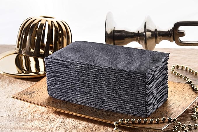 Black Paper Napkins | Linen Feel Guest Disposable Cloth Like Dinner Napkins | Hand Towels | Soft, Absorbent, Paper Hand Napkins for Kitchen, Bathroom, Parties, Weddings, Dinners Or Events | 50 Pack