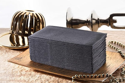Black Paper Napkins | Linen Feel Guest Disposable Cloth Like Dinner Napkins | Hand Towels | Soft, Absorbent, Paper Hand Napkins for Kitchen, Bathroom, Parties, Weddings, Dinners Or Events | 50 Pack