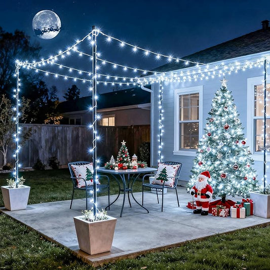 JMEXSUSS 168FT 600 LED White Christmas Lights Outdoor with Remote Indoor Christmas Tree Lights Plug in Cool White Twinkle String Light for Room Holiday Party Xmas Decorations