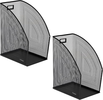 Mind Reader Vertical File Organizers, Desktop File Holders for Folders, Magazines, and Paperwork, Workspace Organizer, Metal Mesh, Set of 2, Black