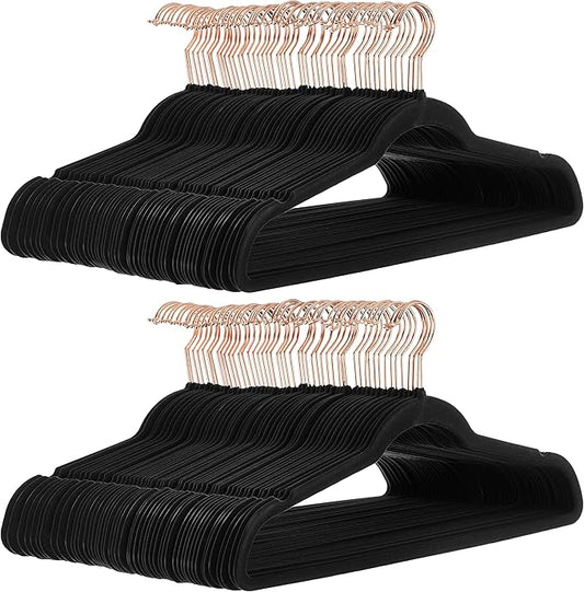 Amazon Basics Slim Velvet Non-Slip Space Saving Suit Clothes Hangers, Closet Organizer, Black/Rose Gold, 100-Pack