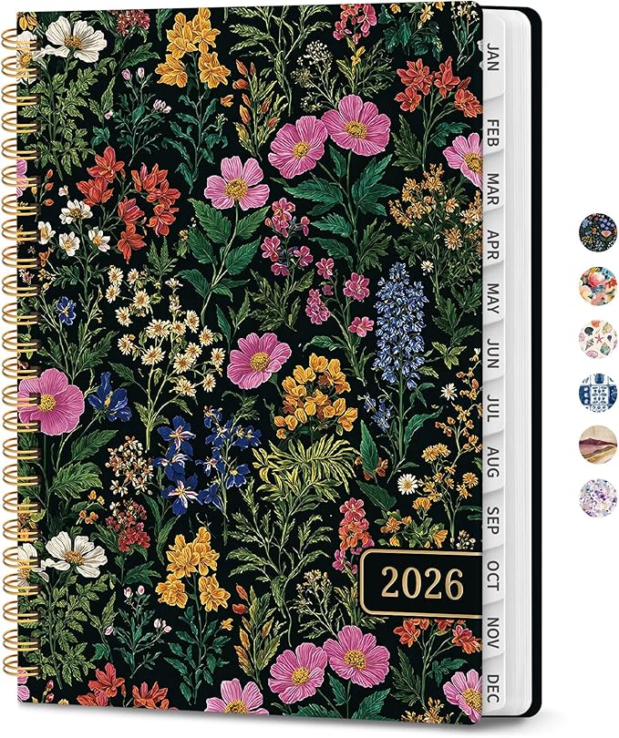2026 Planner, Weekly and Monthly Planner for Women, Jan 2026 - Dec 2026 Pretty 2026 Calendar Planner with Monthly Tabs, Inner Pocket, Spiral Binding, Perfect for Office Home School - 8.5" x 11", Abundant Floral