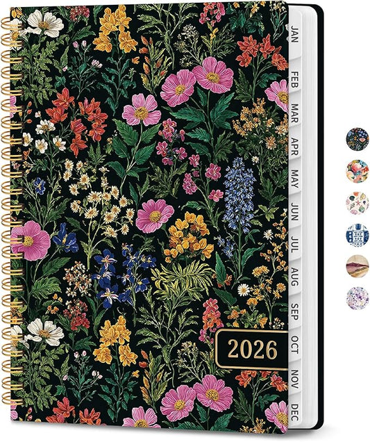 2026 Planner, Weekly and Monthly Planner for Women, Jan 2026 - Dec 2026 Pretty 2026 Calendar Planner with Monthly Tabs, Inner Pocket, Spiral Binding, Perfect for Office Home School - 8.5" x 11", Abundant Floral