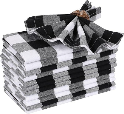 Cloth Napkins Reusable Cloth Dinner Black & White Napkins Set of 12 Cotton Gingham Check 16x16 Inches Cloth Napkins for Parties Weddings Washable Table Napkins Cocktail Napkin Thanksgiving Decor