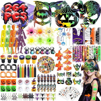 264 PCS Halloween Party Favors for Kids, Halloween Toys Bulk With Light Up Toys, Halloween Prizes, Treats Non Candy, Goodie Bag Stuffers, Treasure Box Toys for Classroom