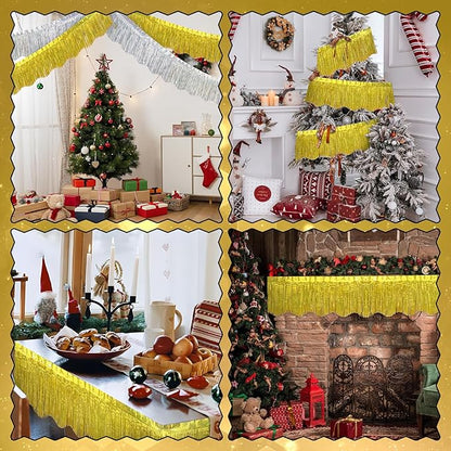 LOLStar 6 Pack Gold Foil Fringe Garland Christmas Party Decorations, 59Ft Tinsel Streamers Shiny Gold Wall Hanging Tinsel Fringe Banners for Wedding Birthday Anniversary New Year Party Decor