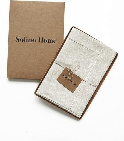 Solino Home Light Natural Linen Napkins Set of 6-100% Pure Linen Hemstitch Dinner Napkins 20 x 20 Inch for Fall, Autumn, Christmas, Holiday, New Year - Classic Hemstitch