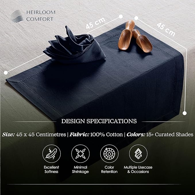 Navy Blue Cloth Napkins 18x18 Inch - Set of 12-100% Cotton, Soft, Absorbent, Washable, Reusable - Elegant Table Linen with Hemstitch Mitered Edges for Weddings, Dinner, Holiday
