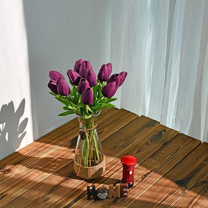 ONLY ART Artificial Purple Tulips 20 Pcs – 13.5 Inch PU Faux Flowers with Bendable Stems for Home Décor, Wedding Centerpieces, DIY Floral Arrangements, Table Decorations
