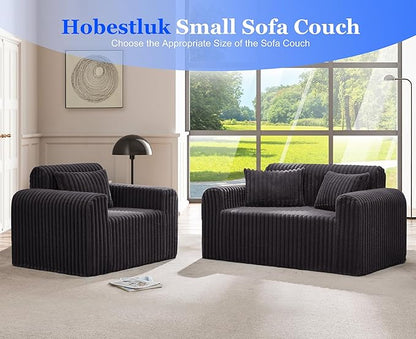 Hobestluk Couch Sofa 2-Seater Foam Sofa Loveseat for Small Spaces Comfy Sofas with Removable Cover Furry Couch with Pillows for Living Room, Bedroom, Apartment, Office (Dark Grey, Loveseat)